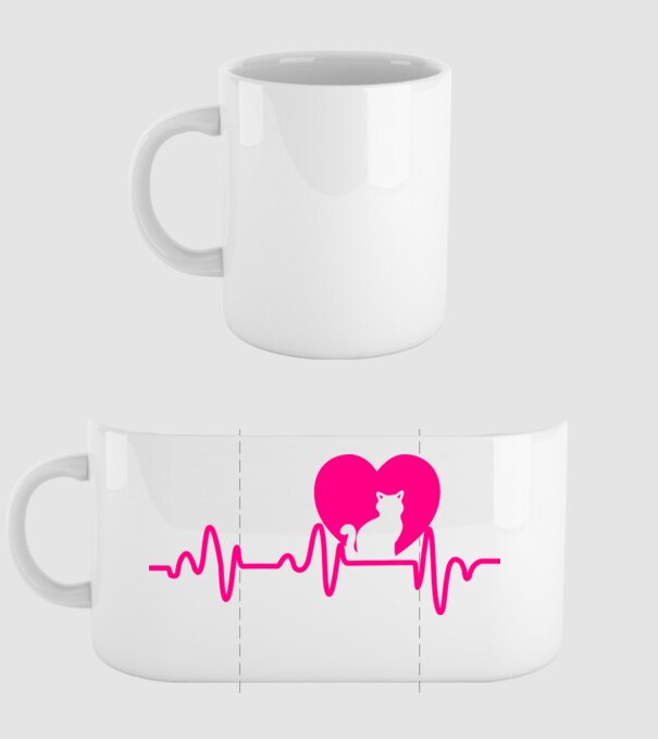 Pisică heartbeat model alb pe tricou