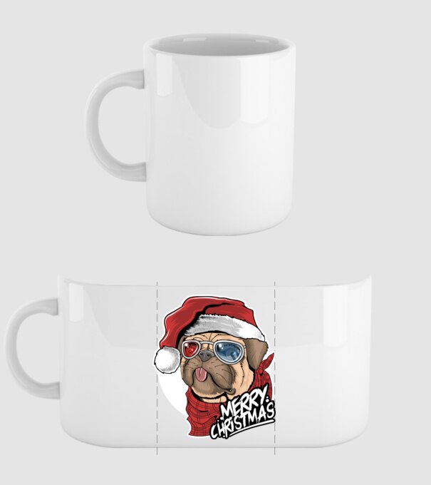 Merry Christmas Mopsz model alb pe tricou