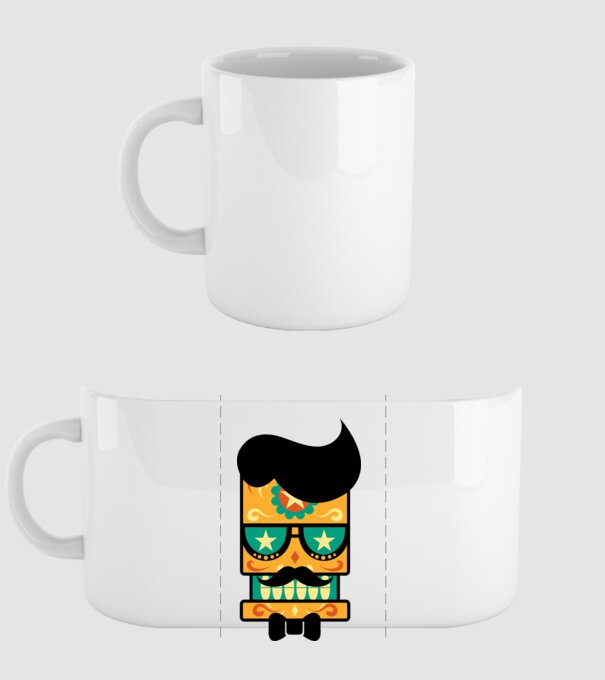 Mustache model alb pe tricou