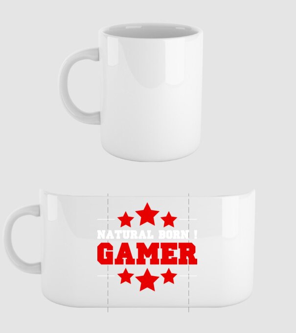 Natural born gamer model alb pe tricou