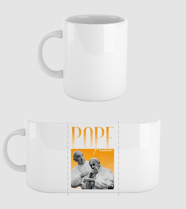 Pope Frances 90s poster model alb pe tricou