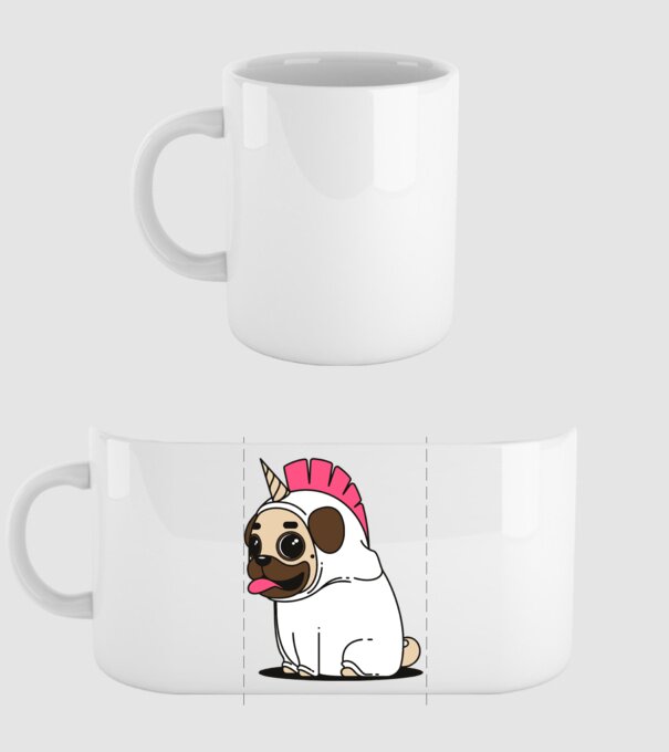 Pug Unicorn model alb pe tricou