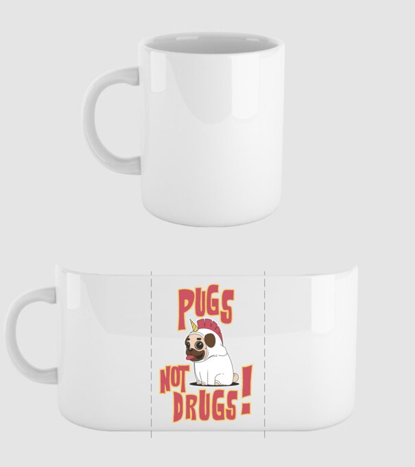 Pugs not drugs model alb pe tricou