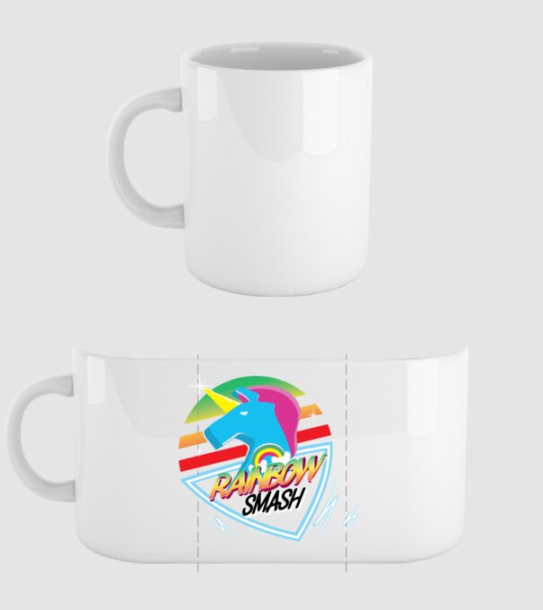 Rainbow smash model alb pe tricou