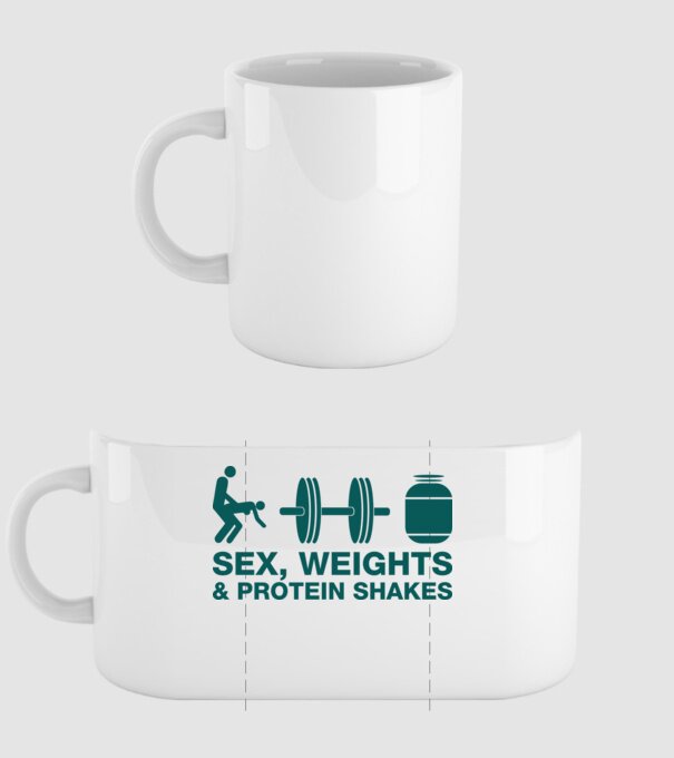 Sex, weights and protein shakes model alb pe tricou