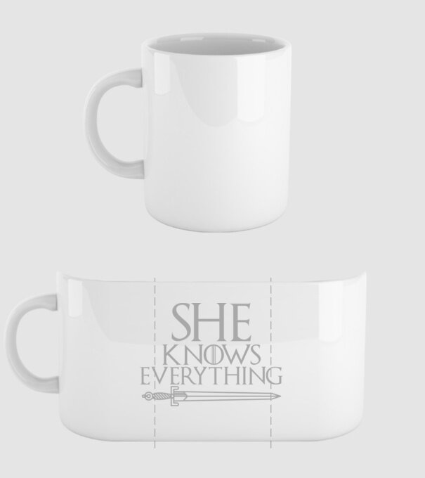 Cuplu She knows everything model alb pe tricou