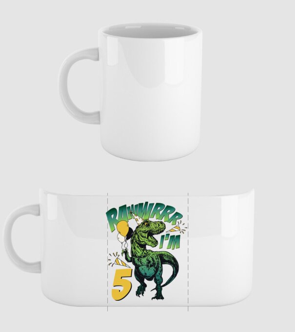 'Birthday Dinosaur rawww i''m 5' model alb pe tricou