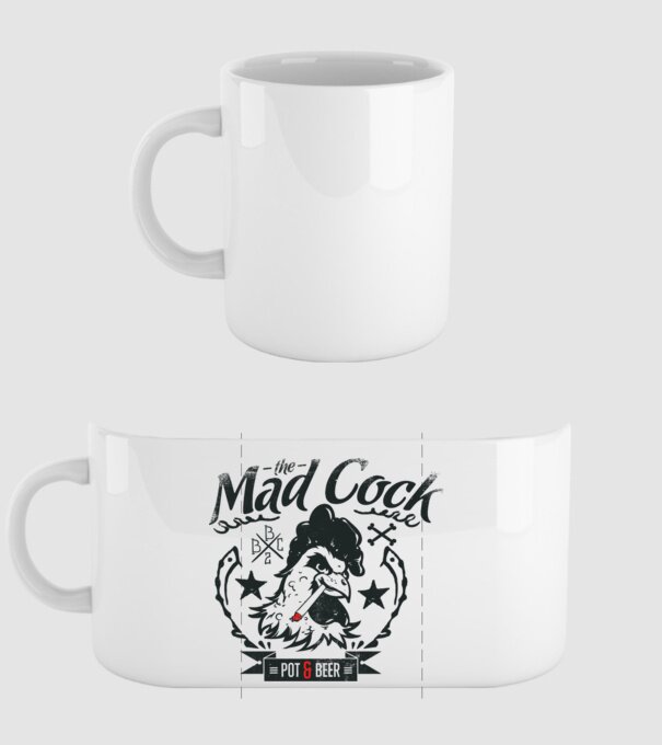 The Mad Cock model alb pe tricou