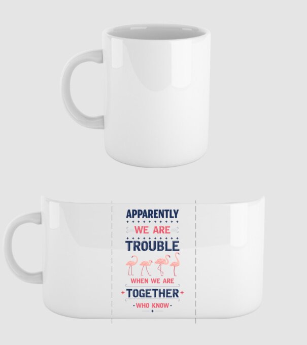 Trouble together flamingos model alb pe tricou