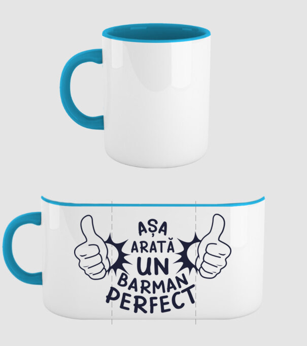 Așa arată un BARMAN perfect model albastru deschis pe tricou