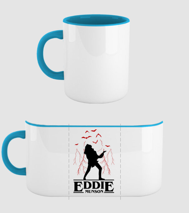 eddie munson stranger things model albastru deschis pe tricou
