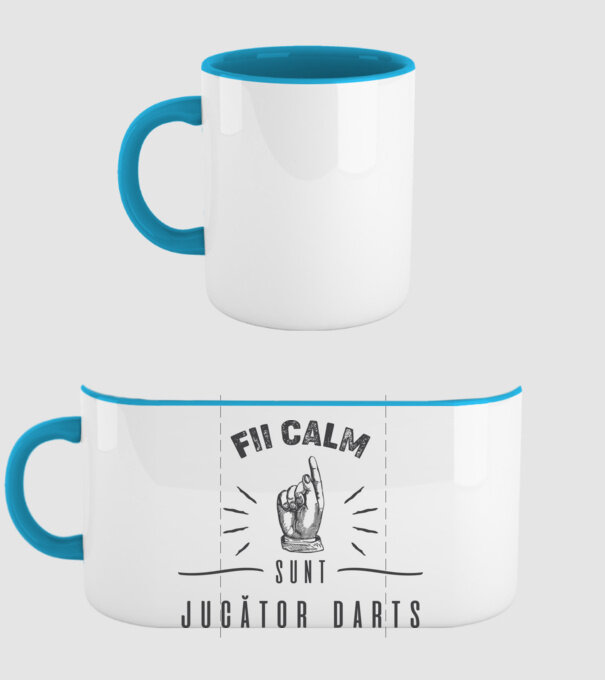 fii calm, sunt jucător darts model albastru deschis pe tricou