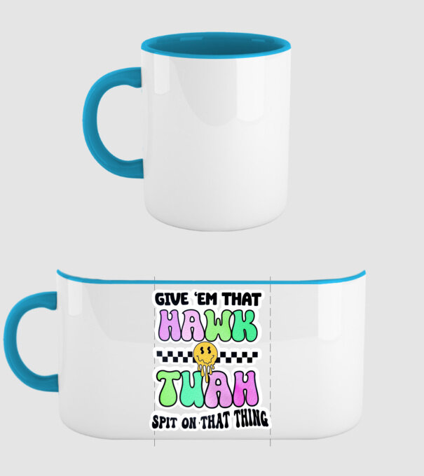 Give 'em that hawk tuah hippie trip model albastru deschis pe tricou