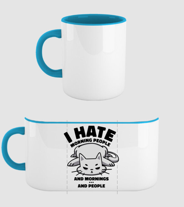 I hate morning people antisocial cat model albastru deschis pe tricou
