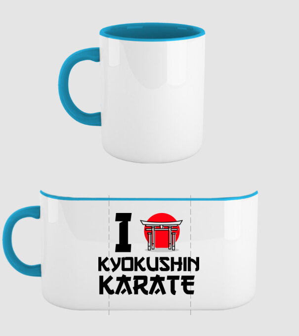 I love Kyokushin Karate model albastru deschis pe tricou