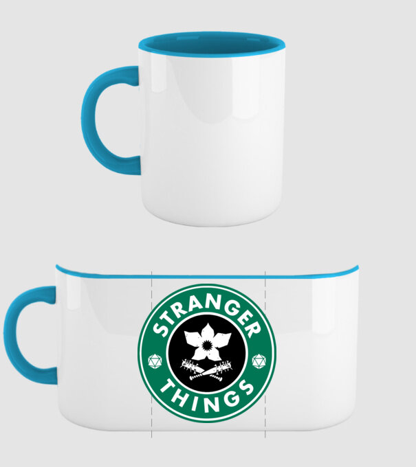 stranger things starbucks model albastru deschis pe tricou
