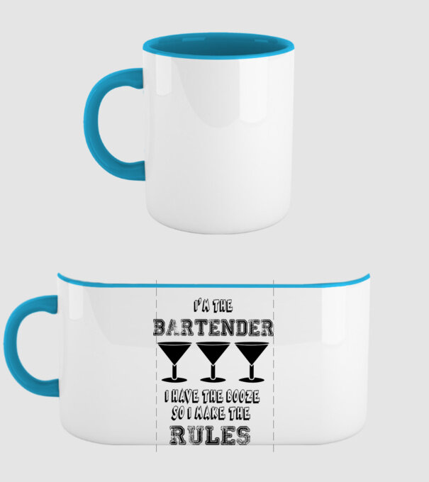 'I''m the bartender, I have the booze so I make the rules' model albastru deschis pe tricou