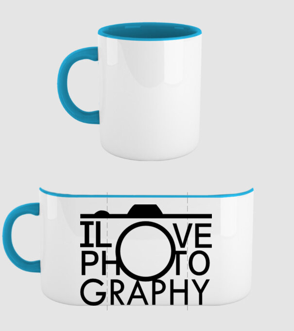 I love photography model albastru deschis pe tricou