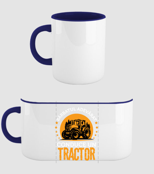 Bărbatul adevărat conduce un tractor model albastru închis pe tricou