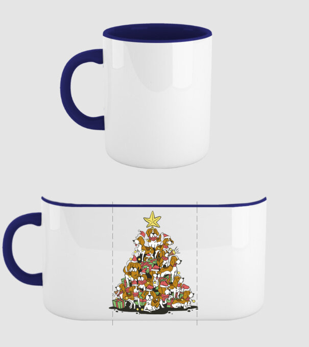 beagle christmas tree model albastru închis pe tricou