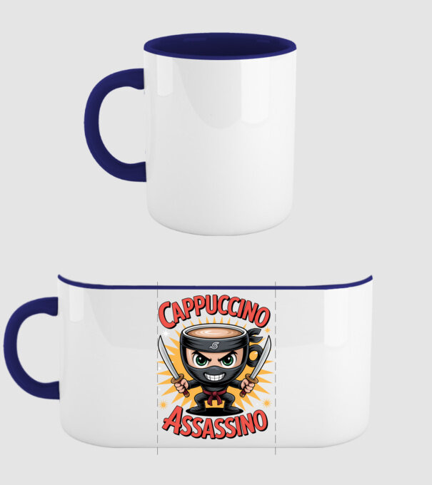 Cappuccino Assasino model albastru închis pe tricou