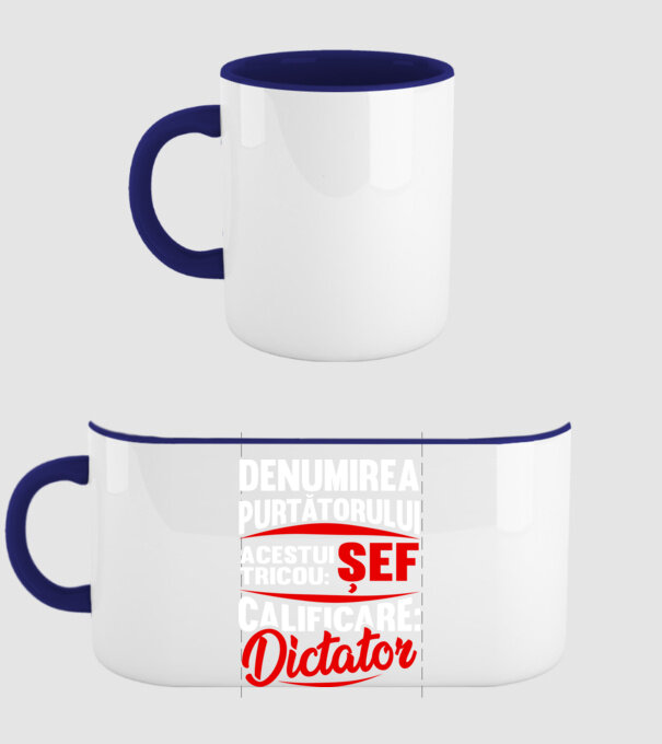 denumirea purtătorului acestui tricou: șef - calificare: dictator model albastru închis pe tricou