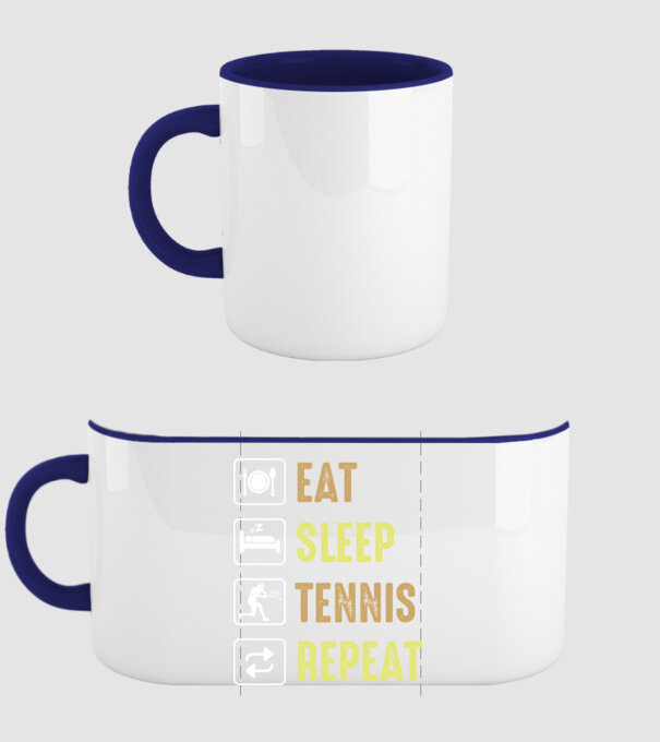 eat sleep tennis repeat model albastru închis pe tricou