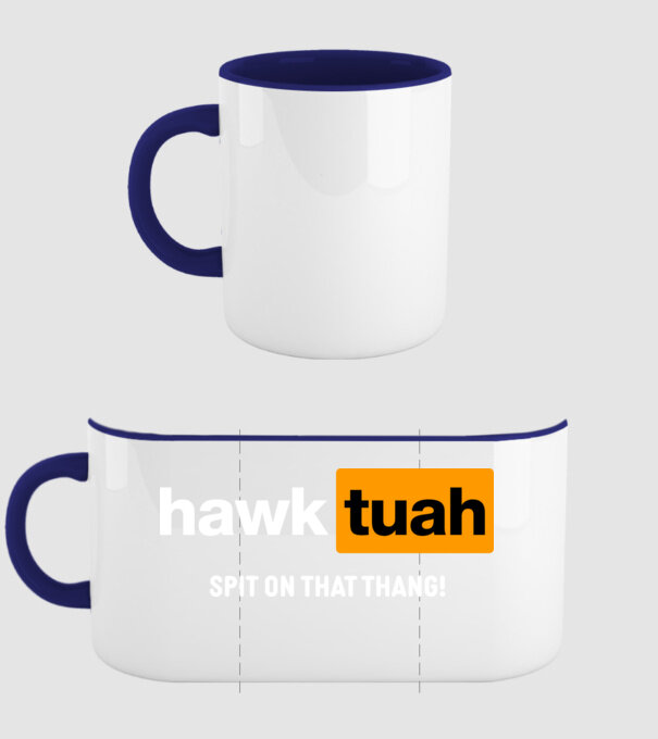 hawk tuah pornhub mix model albastru închis pe tricou