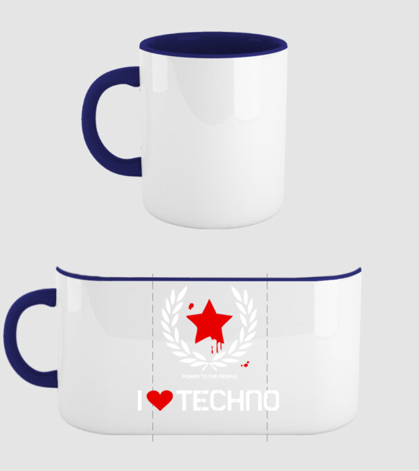 I love techno model albastru închis pe tricou