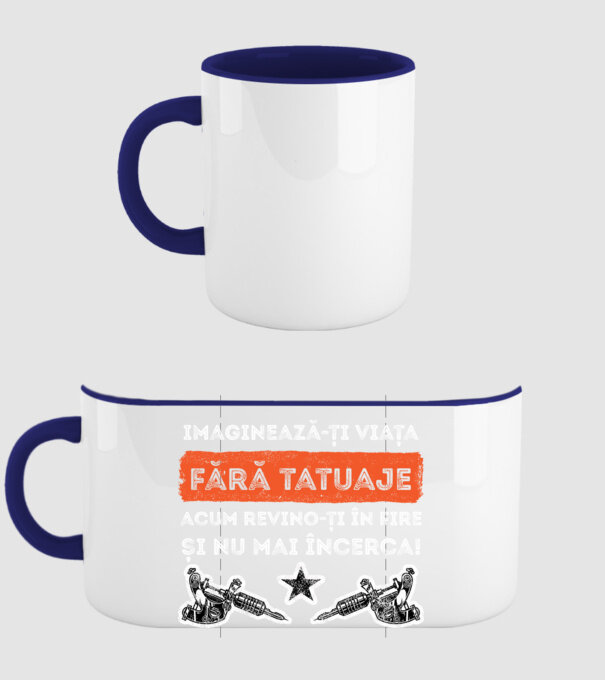 imaginează-ți viața fără tatuaje, acum revino-ți în fire și nu mai încerca! model albastru închis pe tricou