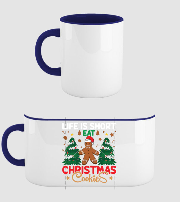 Life is short - eat christmas cookies model albastru închis pe tricou