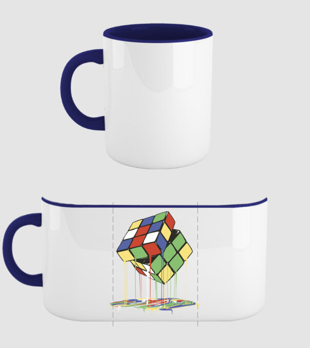 Melting Rubik cube model albastru închis pe tricou
