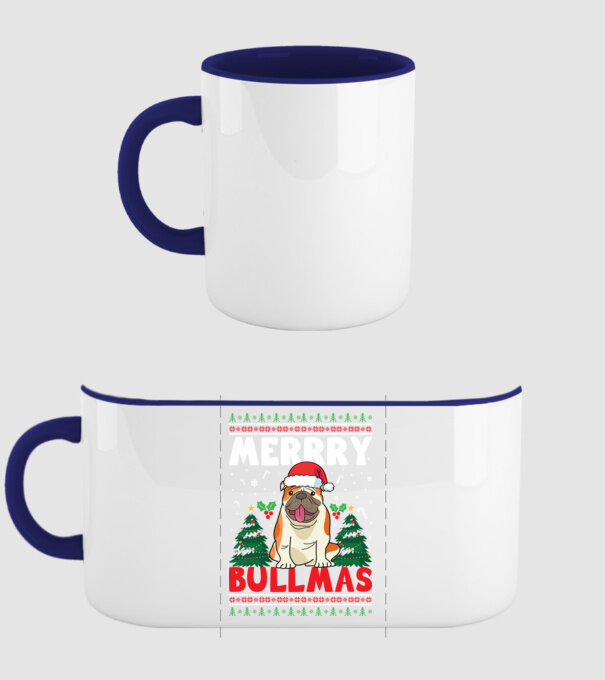 Merry bullmas ugly sweater model albastru închis pe tricou