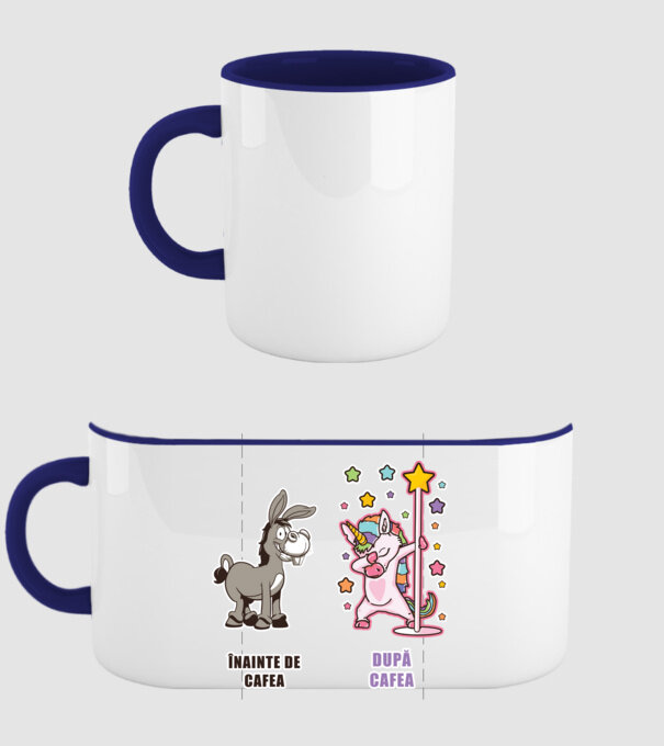 Înainte de cafea - După cafea model albastru închis pe tricou