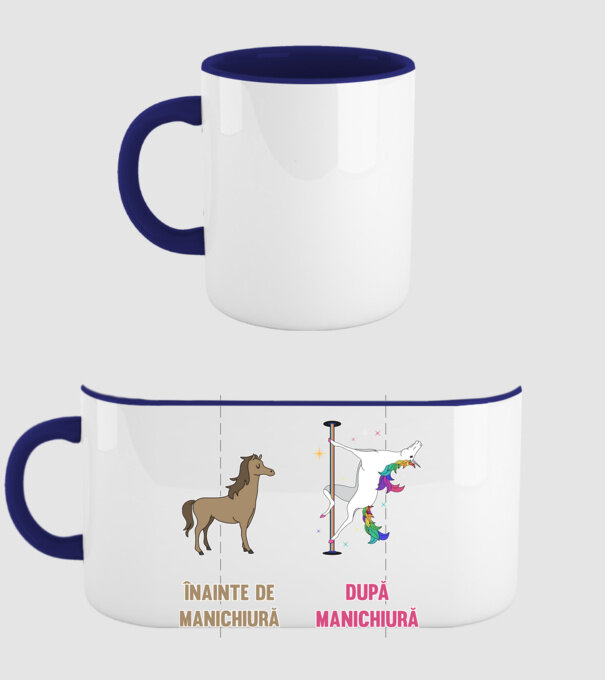 Înainte de manichiură - după manichiură model albastru închis pe tricou