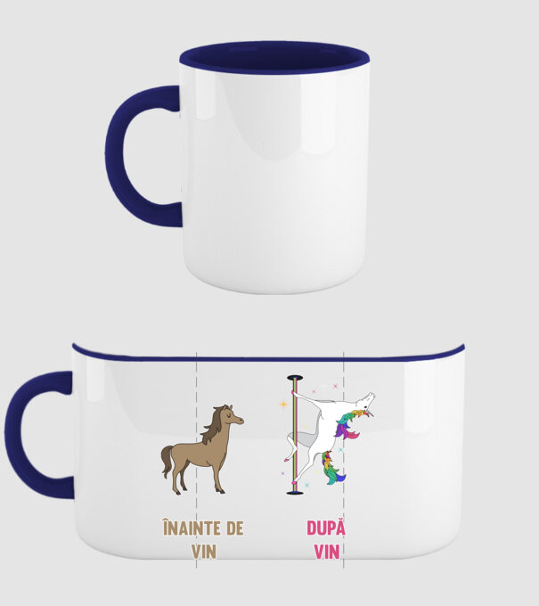 Înainte de vin - După vin model albastru închis pe tricou