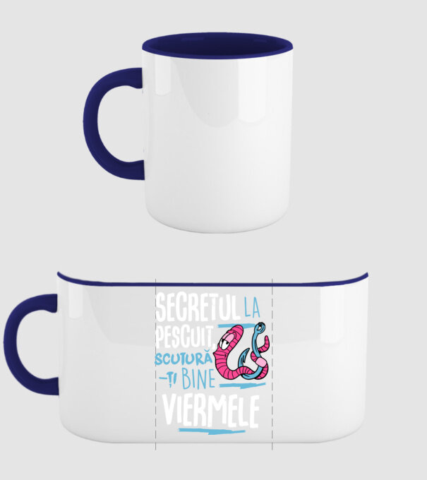 Secretul la pescuit scutură-ți bine viermele model albastru închis pe tricou