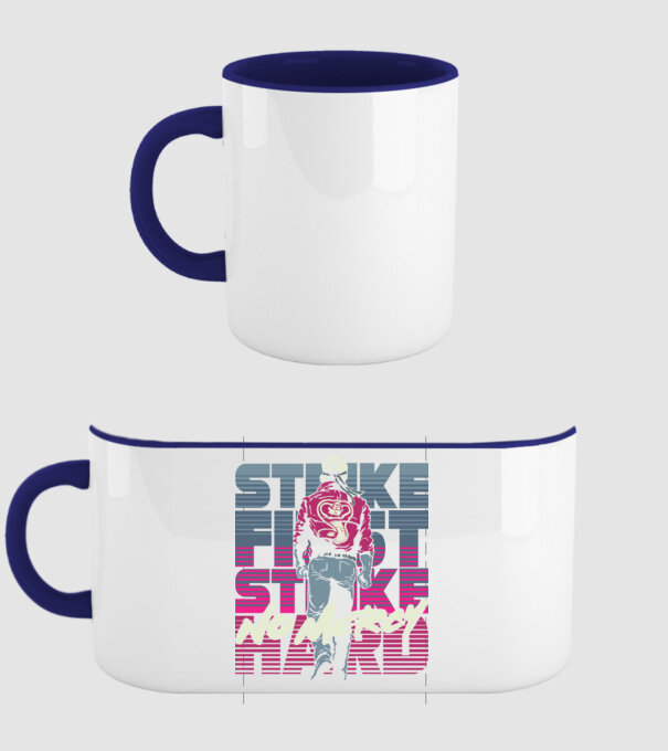 Strike first strike hard neon model albastru închis pe tricou