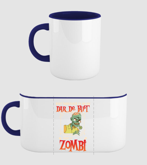 sunt îmbrăcat ca un om, dar de fapt sunt un zombi model albastru închis pe tricou