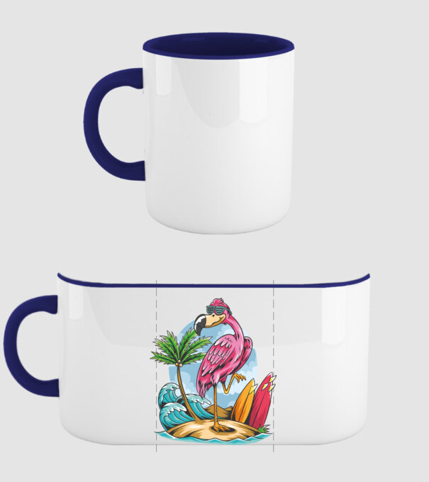 Surfer flamingo model albastru închis pe tricou