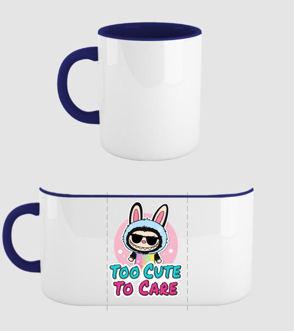 Too cute to care model albastru închis pe tricou