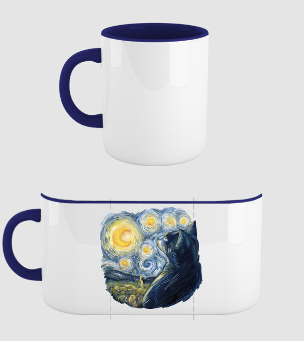 Van Gogh cat model albastru închis pe tricou