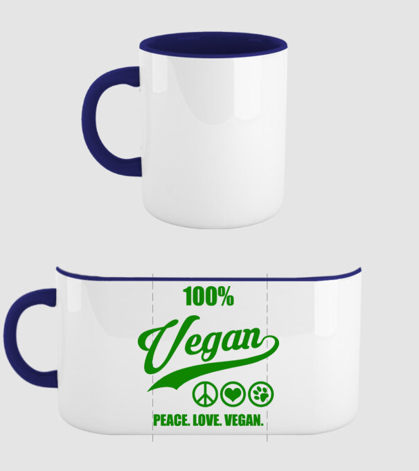 100% vegan model albastru închis pe tricou