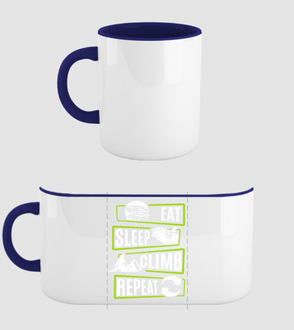 Eat sleep climb repeat model albastru închis pe tricou
