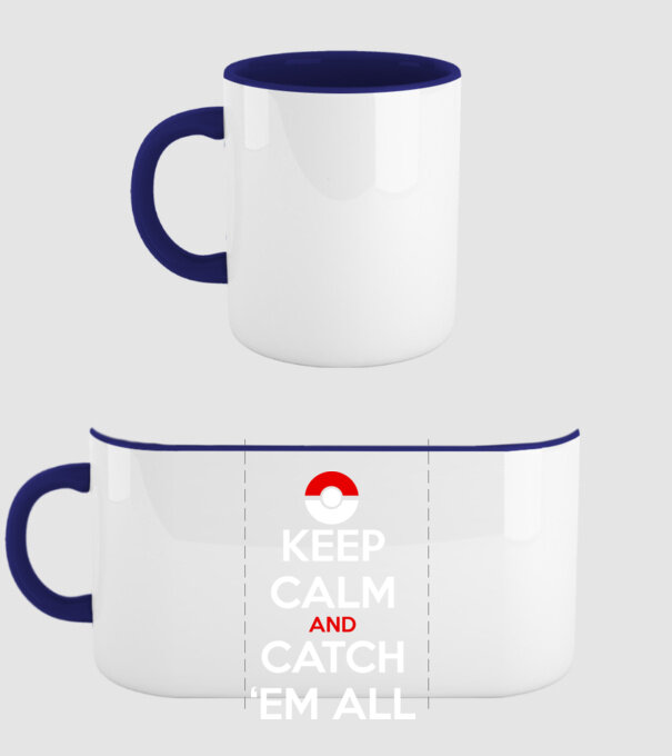 'Keep Calm catch ''em all!' model albastru închis pe tricou