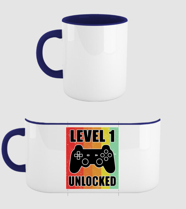 level 1 unlocked retro gamer model albastru închis pe tricou