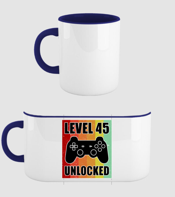 level 45 unlocked retro gamer model albastru închis pe tricou