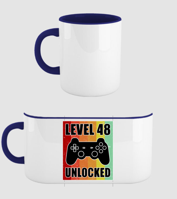 level 48 unlocked retro gamer model albastru închis pe tricou