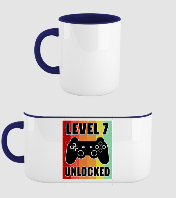 level 7 unlocked retro gamer model albastru închis pe tricou