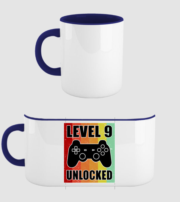 level 9 unlocked retro gamer model albastru închis pe tricou